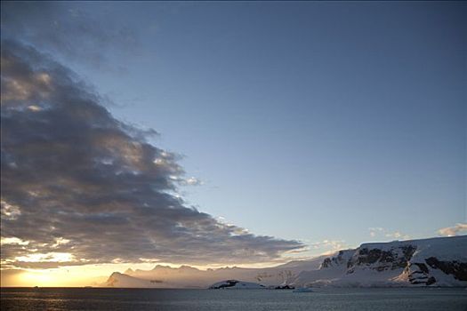 南极,半岛,日落,上方,云,寒冷,正面,区域,高