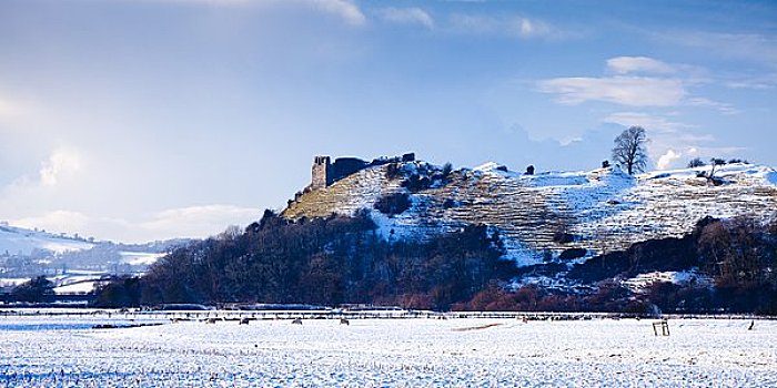 威尔士,残留,城堡,建造,山顶,积雪,风景,靠近