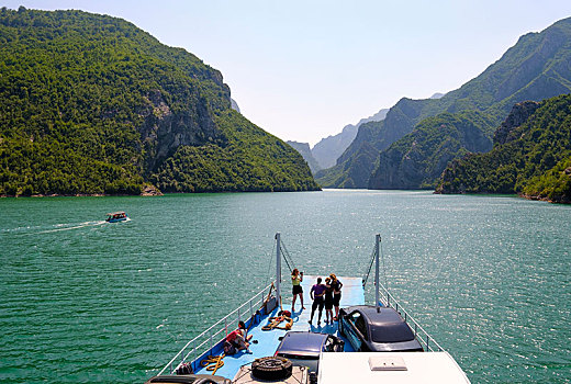 渡轮,水库,河,阿尔巴尼亚,欧洲