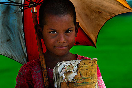 头像,女学生,市场,孟加拉,九月,2007年