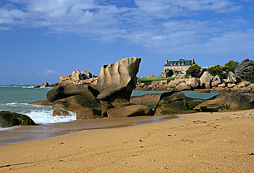 法国,海滩,石头