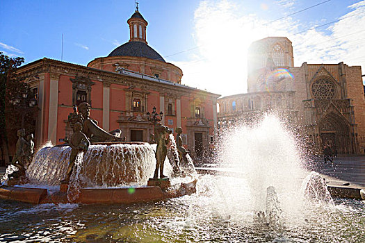 图里亚,喷泉,广场,大教堂,瓦伦西亚,西班牙