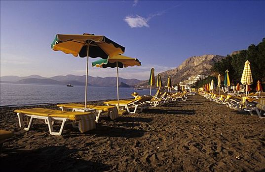 遮阳伞,沙滩椅,海滩,西部,岛屿,希腊,欧洲
