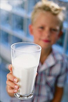男孩,喝,牛奶