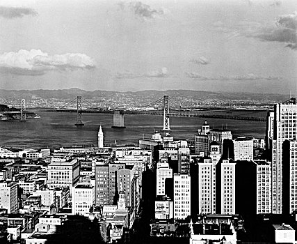 美国,加利福尼亚,旧金山,俯拍,金门大桥,摩天大楼