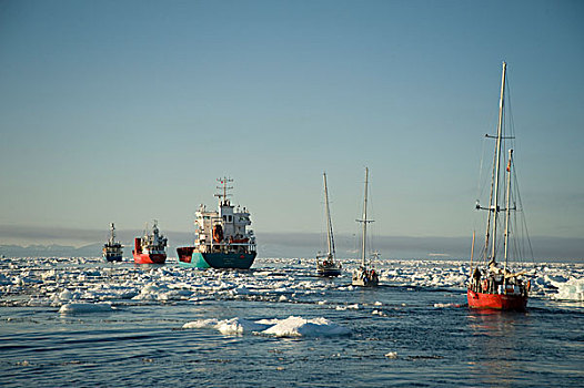 挪威,斯匹次卑尔根岛,朗伊尔城,船,怪异,海冰,户外,七月