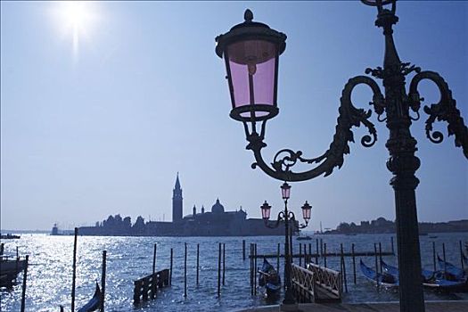 路灯,水边,散步场所,威尼斯,意大利,剪影