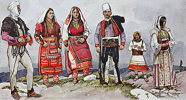 时尚,衣服,阿尔巴尼亚,19世纪,插画,欧洲