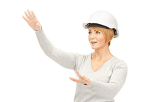 女性,承包,头盔,工作