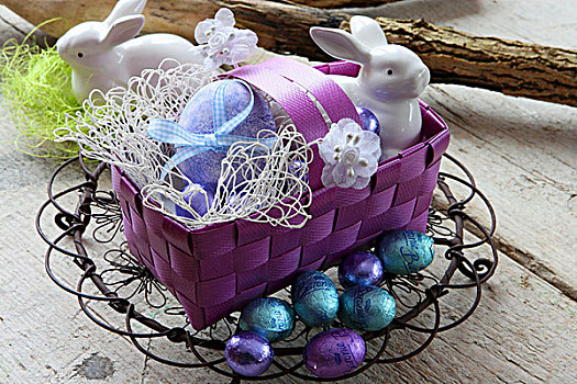 篮子,复活节彩蛋,瓷器,兔子,巧克力蛋