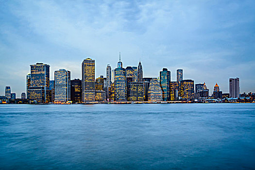 晚间,下曼哈顿,布鲁克林大桥,公园,纽约,美国