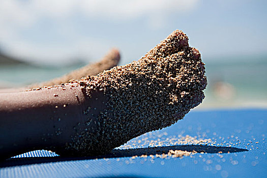 脚,遮盖,沙子