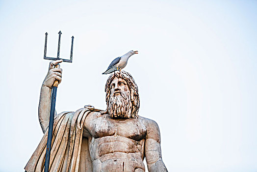 雕塑,男像,胡须,干草叉,鸟,栖息,头部,喷泉,人民广场,罗马,意大利