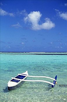 关岛,湾,白色,蓝色,舷外支架,独木舟,平静,青绿色,水