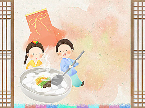 卡,模版,韓國(guó)人,新年