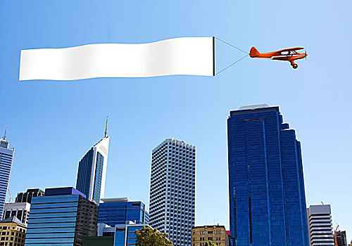 飞机,空中,高处,城市,留白,旗帜