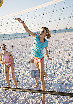 女童,玩,沙滩排球