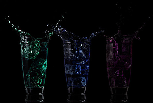 序列,安放,绿色,蓝色,红色,液体,玻璃,黑色背景,背景