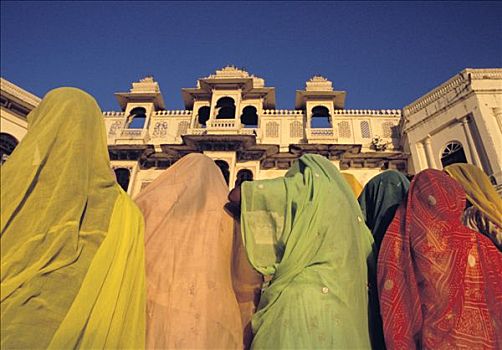 印度,拉贾斯坦邦,乌代浦尔,女人,衣服,传统,宫殿,背影