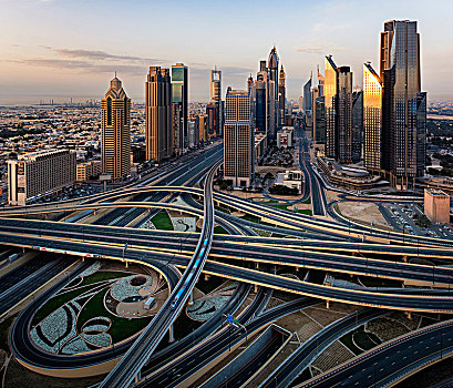 城市,迪拜,阿联酋,摩天大楼,公路,前景