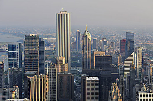 风景,两个,谨慎的,广场,中心,塔,建筑,芝加哥,伊利诺斯,美国
