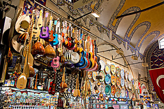 亚洲,土耳其,伊斯坦布尔,大巴扎集市,彩色,悬挂,器具,陶瓷,纪念品,出售,大幅,尺寸