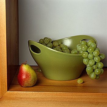 葡萄,绿色,陶瓷,碗,木质,凹室,梨
