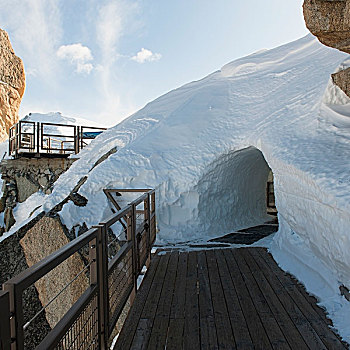 隧道,堆,雪,木道,隆河阿尔卑斯山省,法国
