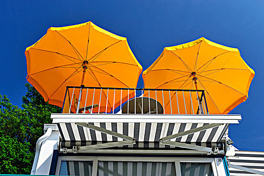 两个,黄色,伞,露台,地区,汉堡市,德国,欧洲
