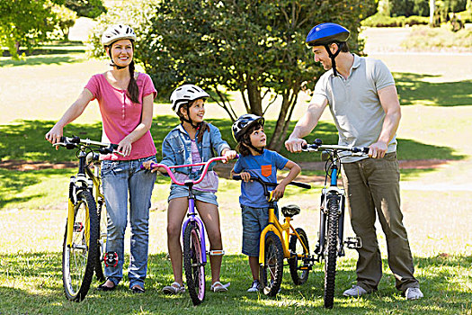 家庭,四个,自行车,公园