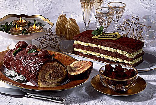 圣诞节,巧克力,原木,蛋糕