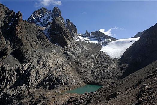 顶峰,冰河,湖,肯尼亚山,国家公园,肯尼亚