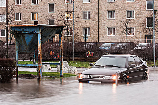 汽车,洪水,街道