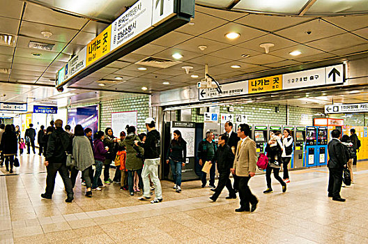 忙碌,地铁,地铁站,首尔,韩国