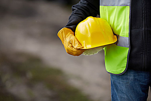 施工人员,黄色,头盔,工作,手套,建筑工地