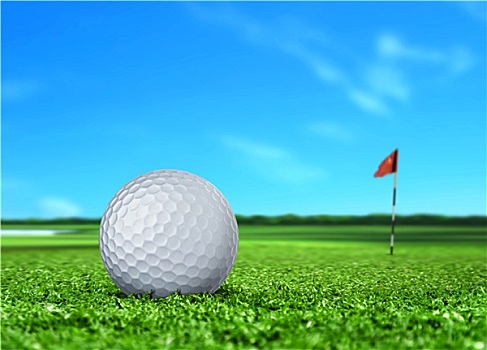 高尔夫球,草皮,旗帜,蓝天