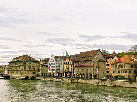 风景,苏黎世,河,林马特河,瑞士