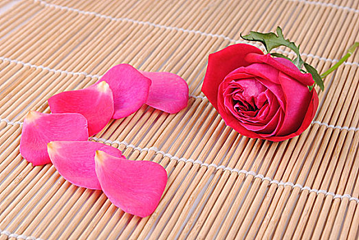 玫瑰,花瓣,竹子,餐具垫
