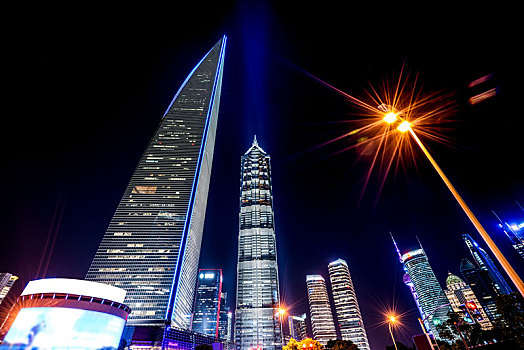 上海都市建筑夜景和街道街景