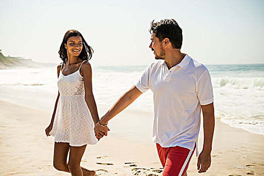 情侣,漫步,海滩,里约热内卢,巴西