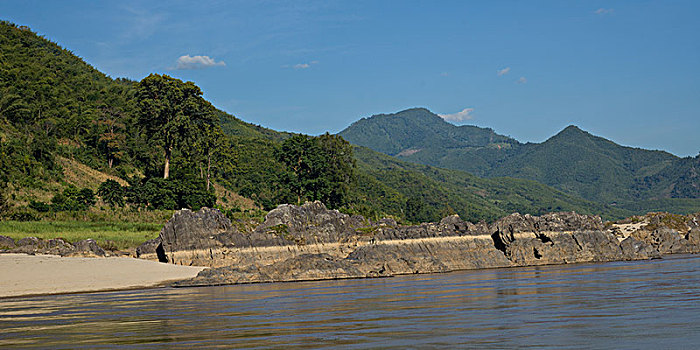 风景,河岸,山脉,背景,湄公河,省,老挝