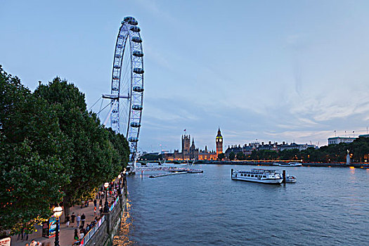 伦敦眼,摩天轮,泰晤士河,伦敦南岸,议会大厦,大本钟,伦敦,英格兰,英国,欧洲