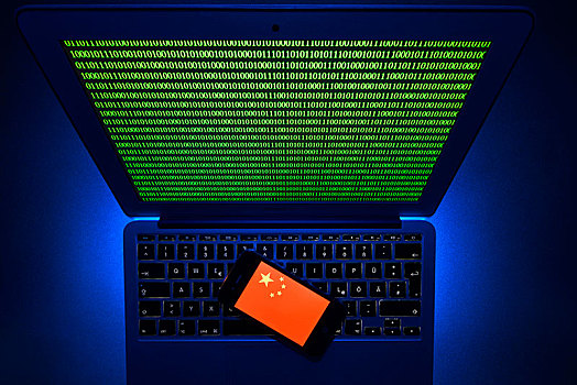 智能手机,五星红旗,中国国旗,电脑键盘,象征,图像,黑客,攻击,巴登符腾堡,德国,欧洲