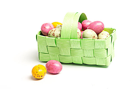 彩色,小,复活节彩蛋,绿色,柳条篮