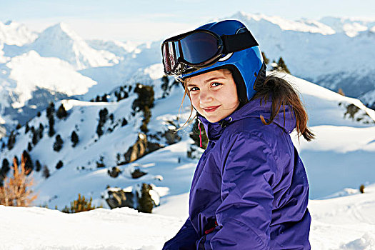 女孩,头像,滑雪装备,莱斯阿克,上萨瓦,法国