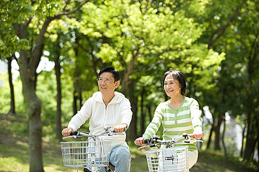 老年,夫妻,骑自行车