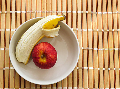苹果,香蕉,室内,碗,木桌子