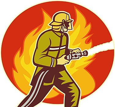 消防员,水龙带,争斗,火