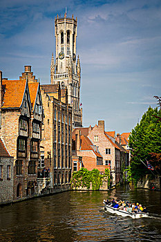 旅游,船,乘,运河,布鲁日,比利时
