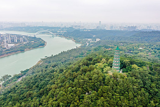 航拍广西南宁青秀山风景区龙象塔